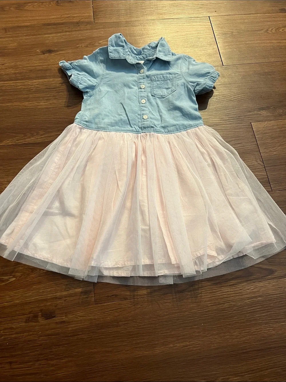 OshKosh B'gosh Light Blue Chambray Top with Pale Pink Tulle Skirt Dress